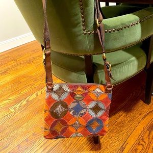 Boho Chic Fossil vintage leather and suede crossbody bag